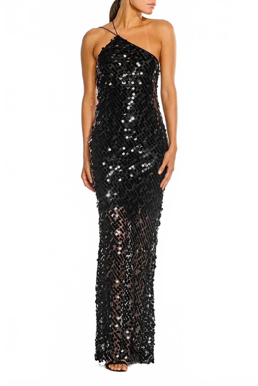 NEW THE SEI paillette one shoulder gown in black
